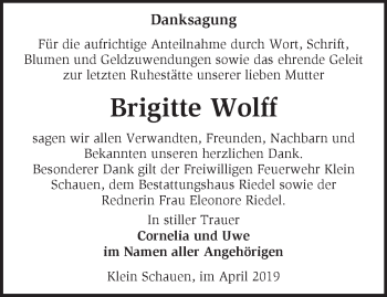 Traueranzeige von Brigitte Wolff von Märkische Oderzeitung