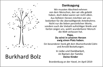 Traueranzeige von Burkhard Bolz von Märkische Oderzeitung