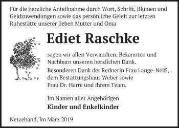 Traueranzeige von Ediet Raschke von Märkische Oderzeitung