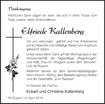 Traueranzeige von Elfriede Kallenberg von Märkische Oderzeitung