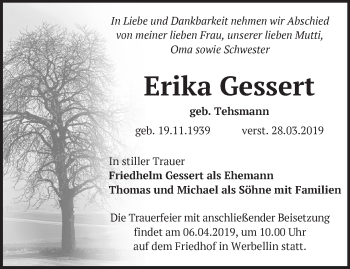 Traueranzeige von Erika Gessert von Märkische Oderzeitung