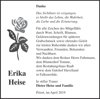 Traueranzeige von Erika Heise von Märkische Oderzeitung