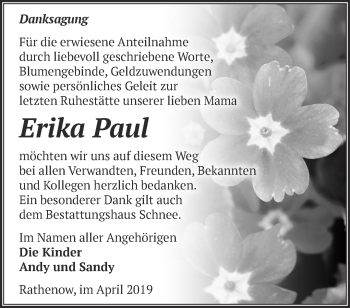 Traueranzeige von Erika Paul von Märkische Oderzeitung