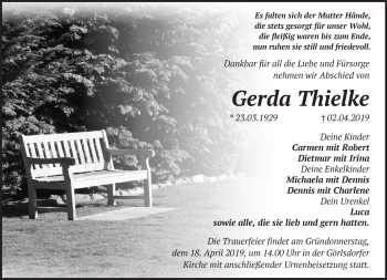 Traueranzeige von Gerda Thielke von Märkische Oderzeitung