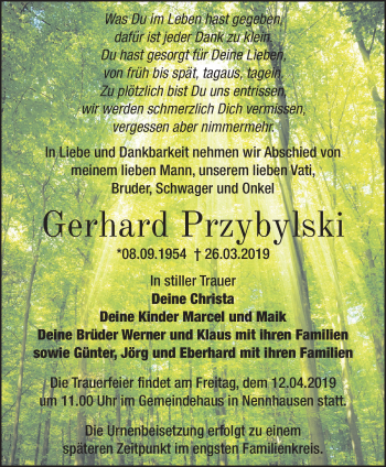 Traueranzeige von Gerhard Przybylski von Märkische Oderzeitung