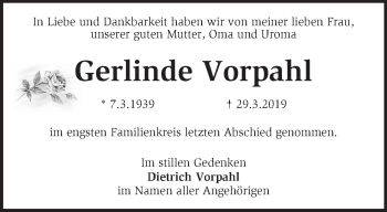 Traueranzeige von Gerlinde Vorpahl von Märkische Oderzeitung