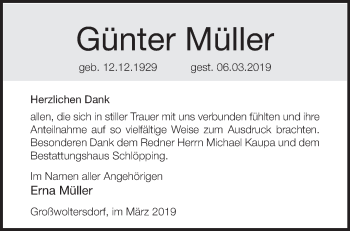 Traueranzeige von Günter Müller von Märkische Oderzeitung