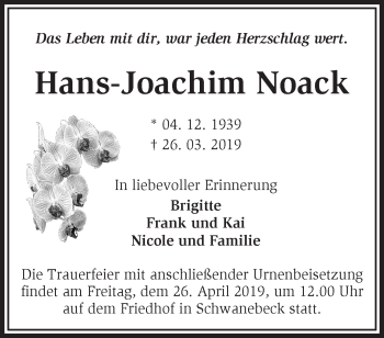 Traueranzeige von Hans-Joachim Noack von Märkische Oderzeitung