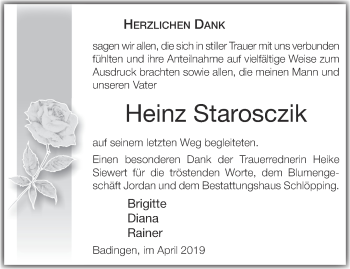 Traueranzeige von Heinz Starosczik von Märkische Oderzeitung