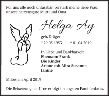 Traueranzeige von Helga Ay von Märkische Oderzeitung