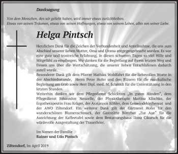 Traueranzeige von Helga Pintsch von Märkische Oderzeitung