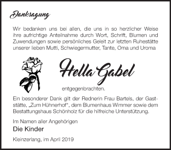 Traueranzeige von Hella Gabel von Märkische Oderzeitung