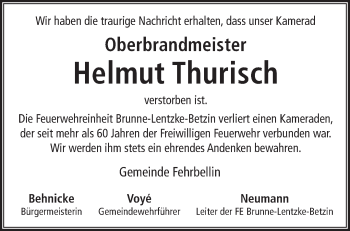 Traueranzeige von Helmut Thurisch von Märkische Oderzeitung