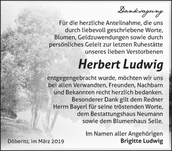 Traueranzeige von Herbert Ludwig von Märkische Oderzeitung