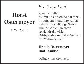 Traueranzeige von Horst Ostermeyer von Märkische Oderzeitung