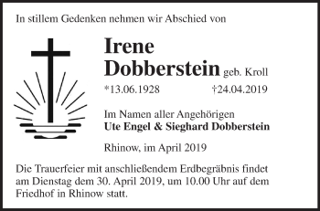 Traueranzeige von Irene Dobberstein von Märkische Oderzeitung