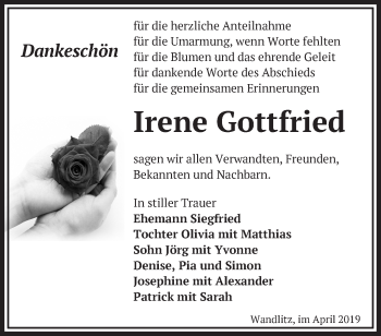 Traueranzeige von Irene Gottfried von Märkische Oderzeitung