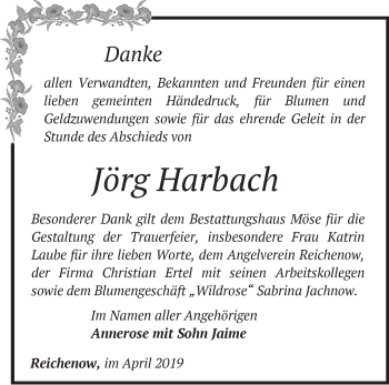 Traueranzeige von Jörg Harbach von Märkische Oderzeitung