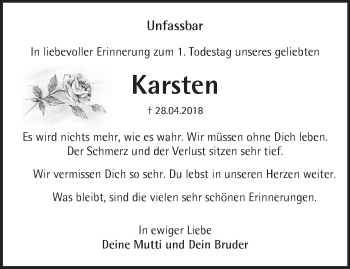 Traueranzeige von Karsten Drescher von Märkische Oderzeitung