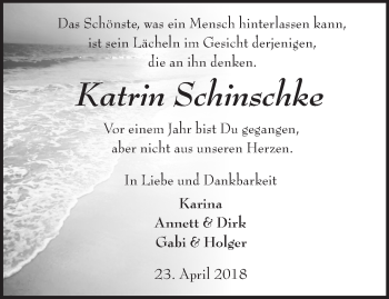 Traueranzeige von Katrin Schinschke von Märkische Oderzeitung