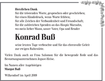 Traueranzeige von Konrad Buß von Märkische Oderzeitung