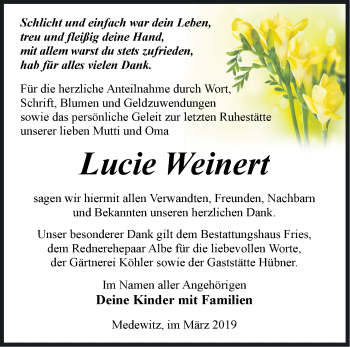 Traueranzeige von Lucie Weinert von Märkische Oderzeitung