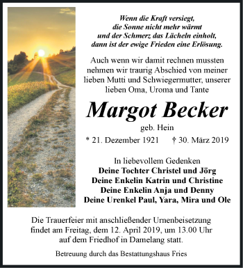 Traueranzeige von Margot Becker von Märkische Oderzeitung