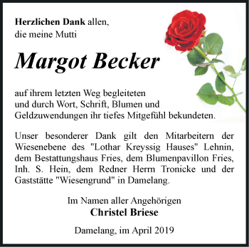 Traueranzeige von Margot Becker von Märkische Oderzeitung