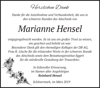 Traueranzeige von Marianne Hensel von Märkische Oderzeitung