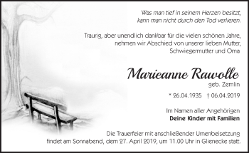 Traueranzeige von Marieanne Rawolle von Märkische Oderzeitung