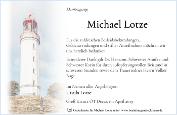 Traueranzeige von Michael Lotze von Märkische Oderzeitung