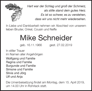 Traueranzeige von Mike Schneider von Märkische Oderzeitung