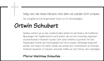 Traueranzeige von Ortwin Schubert von Märkische Oderzeitung