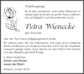 Traueranzeige von Petra Wienecke von Märkische Oderzeitung