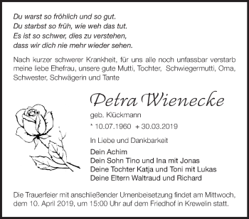 Traueranzeige von Petra Wienecke von Märkische Oderzeitung