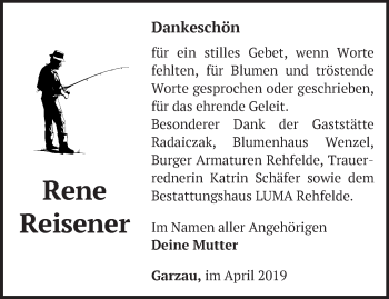 Traueranzeige von Rene Reisener von Märkische Oderzeitung