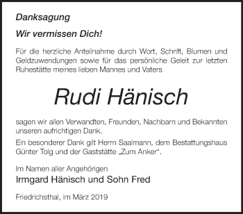 Traueranzeige von Rudi Hänisch von Märkische Oderzeitung