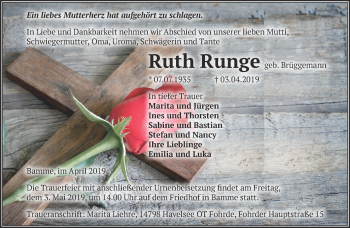 Traueranzeige von Ruth Runge von Märkische Oderzeitung