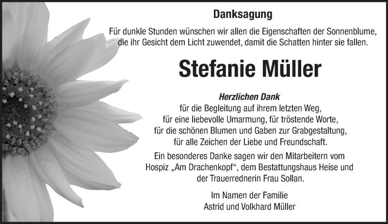  Traueranzeige für Stefanie Müller vom 07.04.2019 aus Märkische Oderzeitung