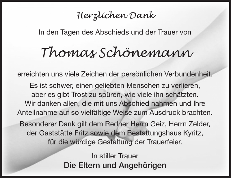  Traueranzeige für Thomas Schönemann vom 13.04.2019 aus Märkische Oderzeitung