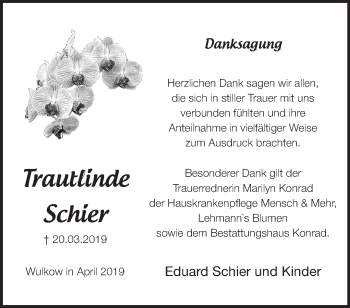 Traueranzeige von Trautlinde Schier von Märkische Oderzeitung