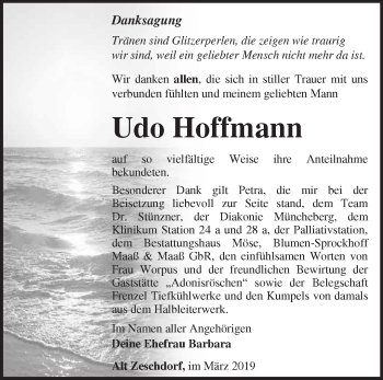 Traueranzeige von Udo Hoffmann von Märkische Oderzeitung