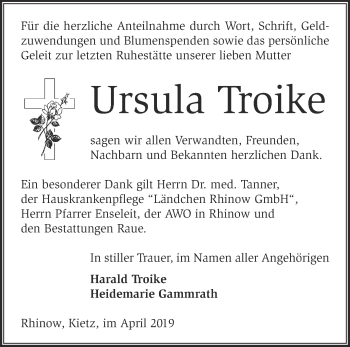 Traueranzeige von Ursula Troike von Märkische Oderzeitung