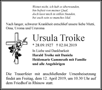 Traueranzeige von Ursula Troike von Märkische Oderzeitung