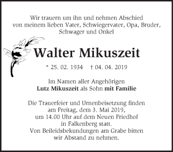 Traueranzeige von Walter Mikuszeit von Märkische Oderzeitung