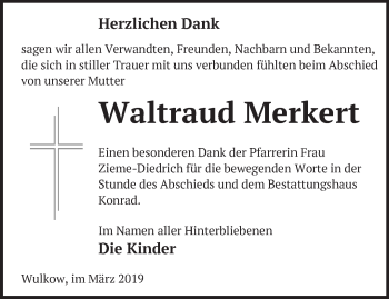 Traueranzeige von Waltraud Merkert von Märkische Oderzeitung