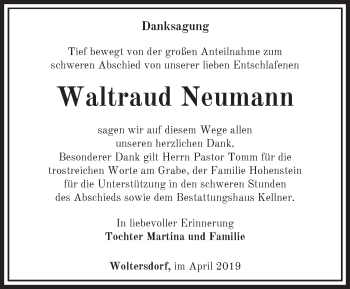 Traueranzeige von Waltraud Neumann von Märkische Oderzeitung