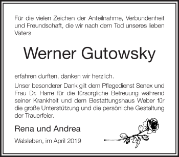 Traueranzeige von Werner Gutowsky von Märkische Oderzeitung