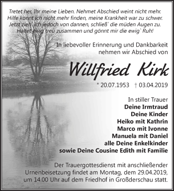 Traueranzeige von Willfried Kirk von Märkische Oderzeitung