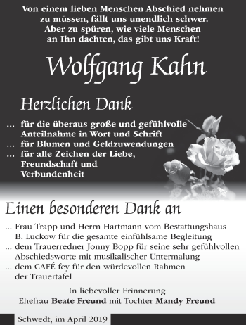 Traueranzeige von Wolfgang Kahn von Märkische Oderzeitung